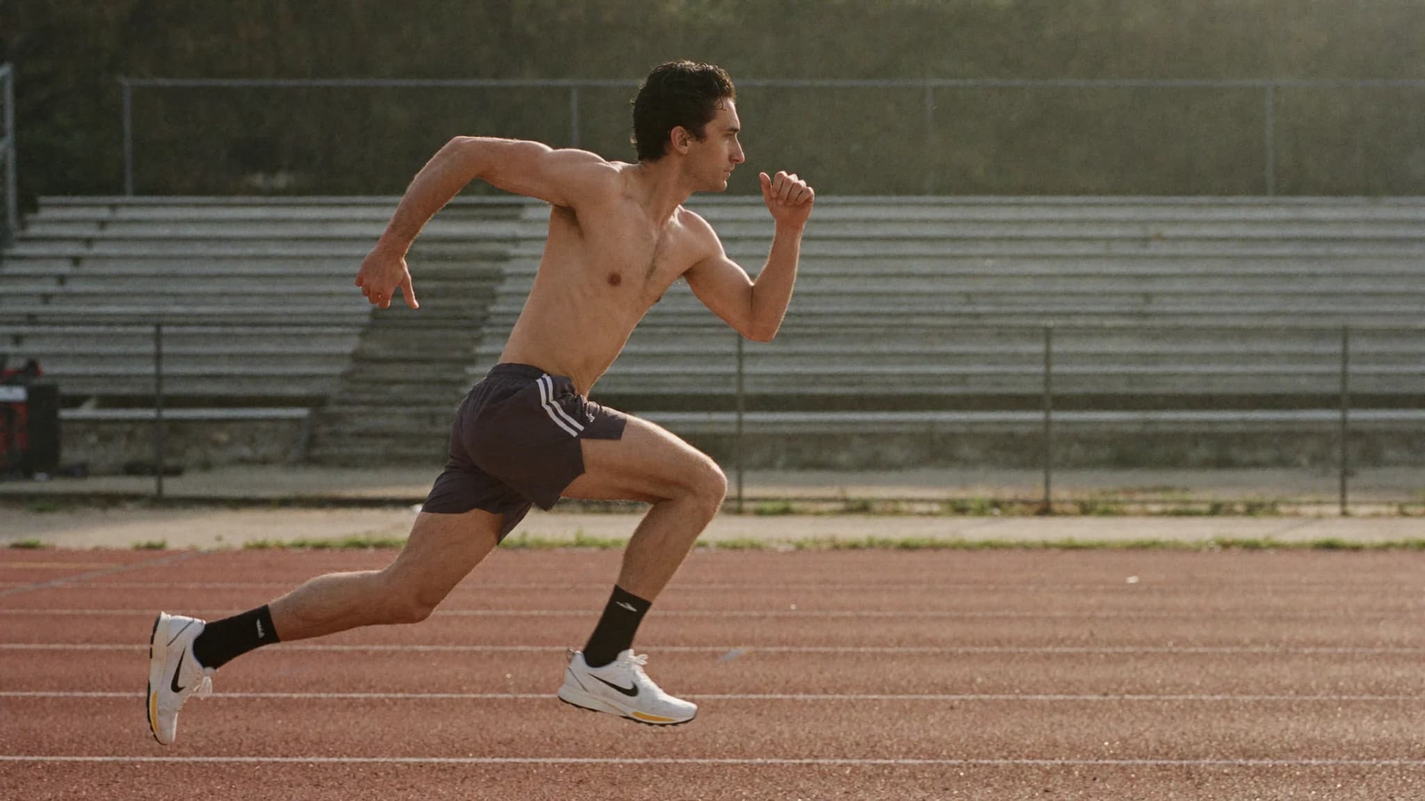 Split's founder mid-sprint on a running track
